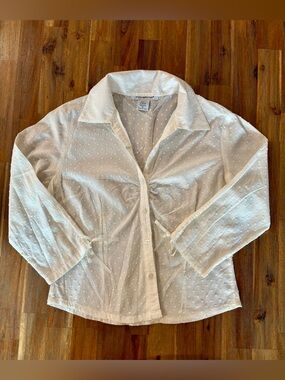52 Weekends White Swiss Dot Button-Up Top